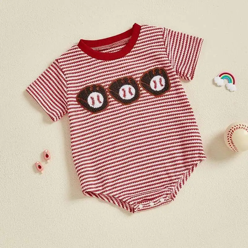 Infant Baby Boy Summer Waffled Romper Stripe Baseball Embroidery Short Sleeve Round Neck Jumpsuit
Infant Baby Boy Summer Waffled Romper Stripe Baseball Embroidery Short Sleeve Round Neck Jumpsuit