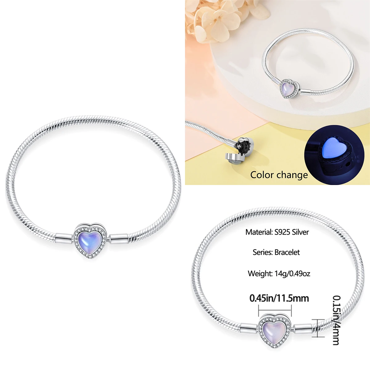 Original 925 Sterling Silver Luminous Purple Heart Bracelet Snake Chain for DIY Charms Beads Women Jewelry Birthday Party Gift
Original 925 Sterling Silver Luminous Purple Heart Bracelet Snake Chain for DIY Charms Beads Women Jewelry Birthday Party Gift