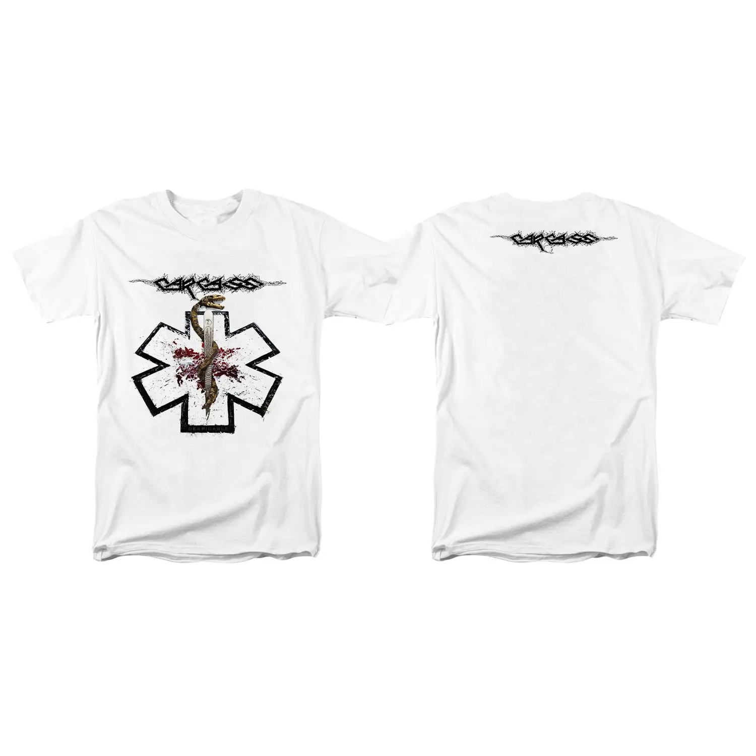 Наряд Carcass Death Metal Rock Music Festival — модный стиль для мужчин и женщин с белыми футболками с короткими рукавами
Наряд Carcass Death Metal Rock Music Festival — модный стиль для мужчин и женщин с белыми футболками с короткими рукавами
