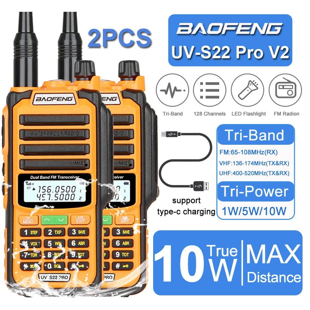2PCS Baofeng UV S22 PRO V2 IP68 Waterproof Walkie Talkie Dual Band 136-174/400-520MHz Ham Radio Upgraded Of UV9R Pro 50KM Range
2PCS Baofeng UV S22 PRO V2 IP68 Waterproof Walkie Talkie Dual Band 136-174/400-520MHz Ham Radio Upgraded Of UV9R Pro 50KM Range