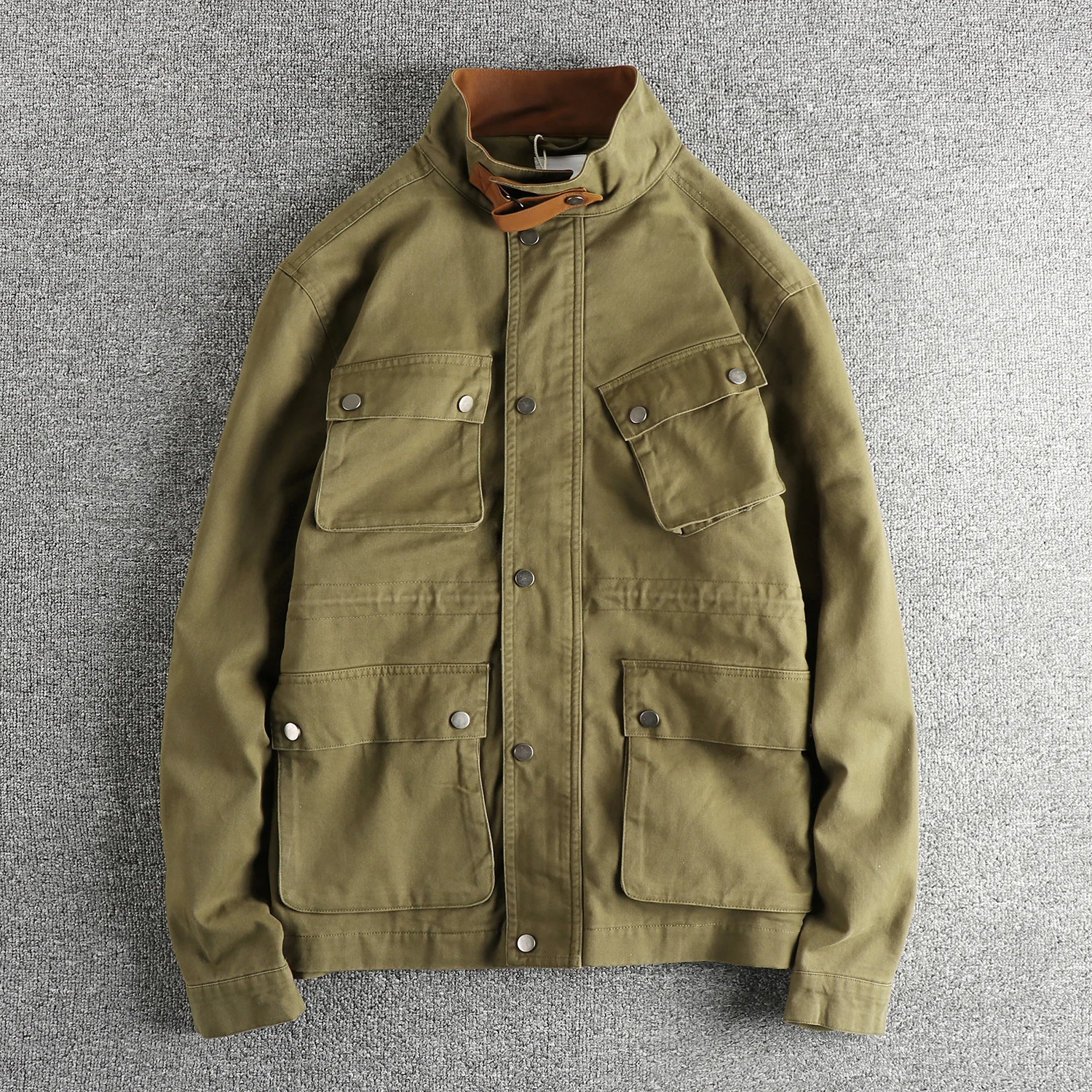 Vintage trend cargo jacket men's wash texture woven cotton loose stand collar coat
Vintage trend cargo jacket men's wash texture woven cotton loose stand collar coat