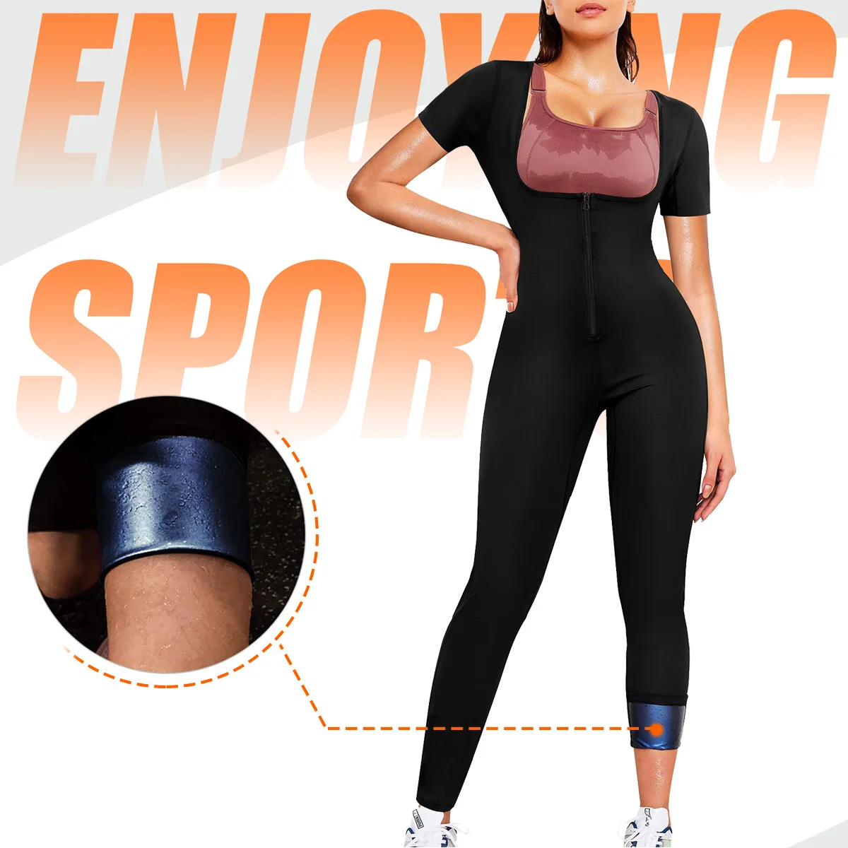 Full-body sauna suit women's short-sleeved jumpsuit waist trainer with zipper abdominal fat exercise suit
Full-body sauna suit women's short-sleeved jumpsuit waist trainer with zipper abdominal fat exercise suit