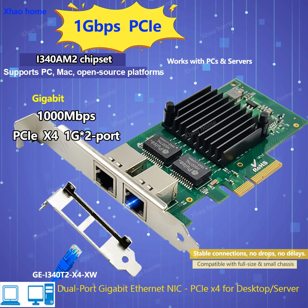 Industrial Grade PCI-E X4 Gigabit Ethernet Card Dual Port for Intel I340AM2 Server Adapter Desktop/Laptop RJ45 for Windows/Linux
Industrial Grade PCI-E X4 Gigabit Ethernet Card Dual Port for Intel I340AM2 Server Adapter Desktop/Laptop RJ45 for Windows/Linux