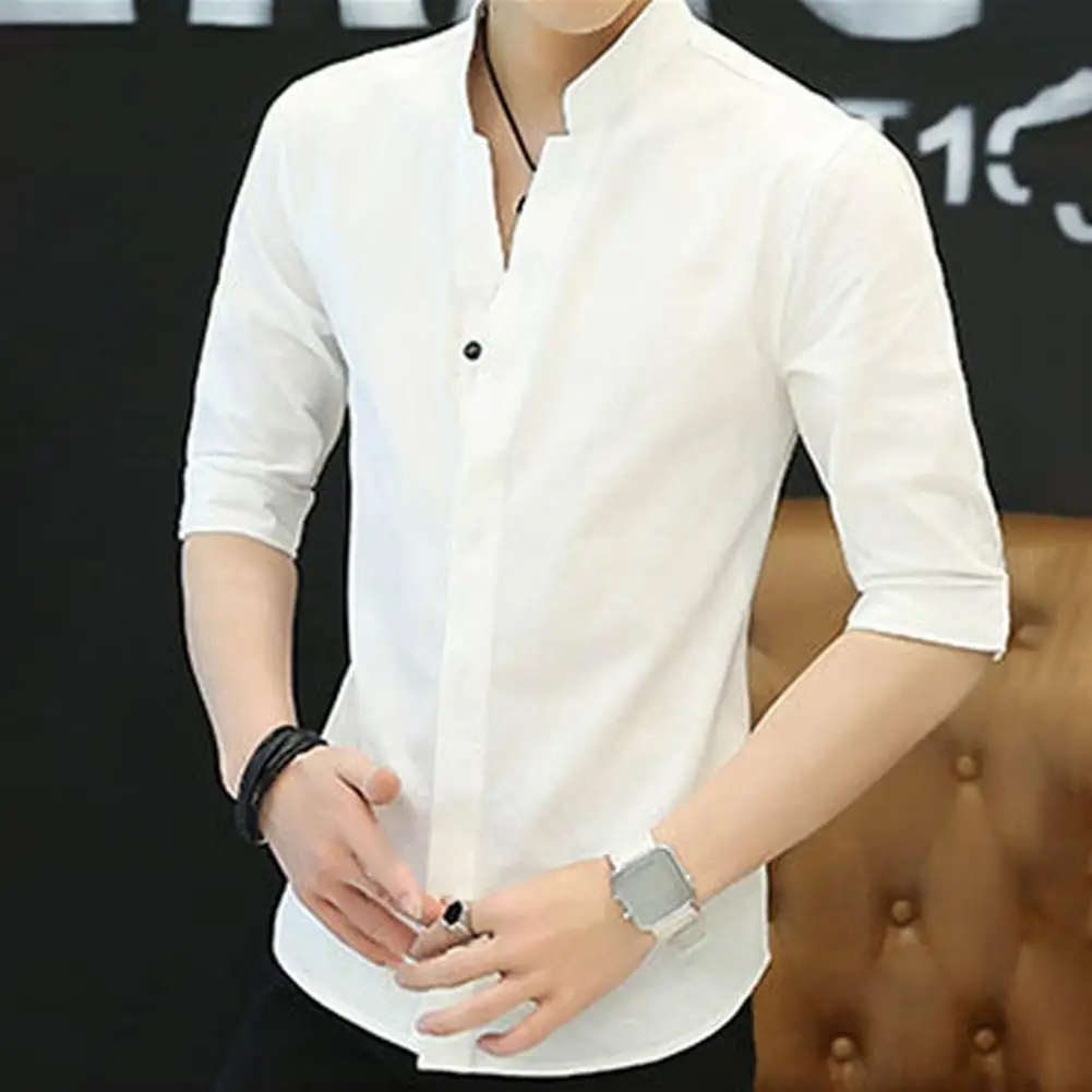 Stand-up Collar Shirt Men's Slim Fit Stand Collar Shirt with Three Quarter Sleeves Formal Business Style Top for Fall Summer Men
Stand-up Collar Shirt Men's Slim Fit Stand Collar Shirt with Three Quarter Sleeves Formal Business Style Top for Fall Summer Men