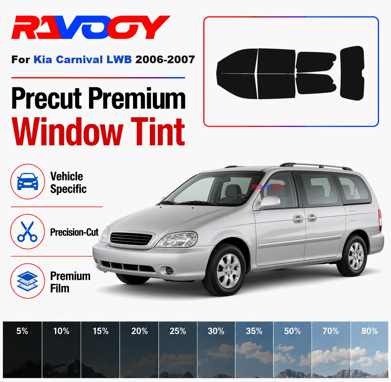 Premium Precut Window Tint Kit Front Rear Windows Rear Windshield For Kia Carnival LWB 2006-2007 Complete Set Nano Ceramic Film
Premium Precut Window Tint Kit Front Rear Windows Rear Windshield For Kia Carnival LWB 2006-2007 Complete Set Nano Ceramic Film