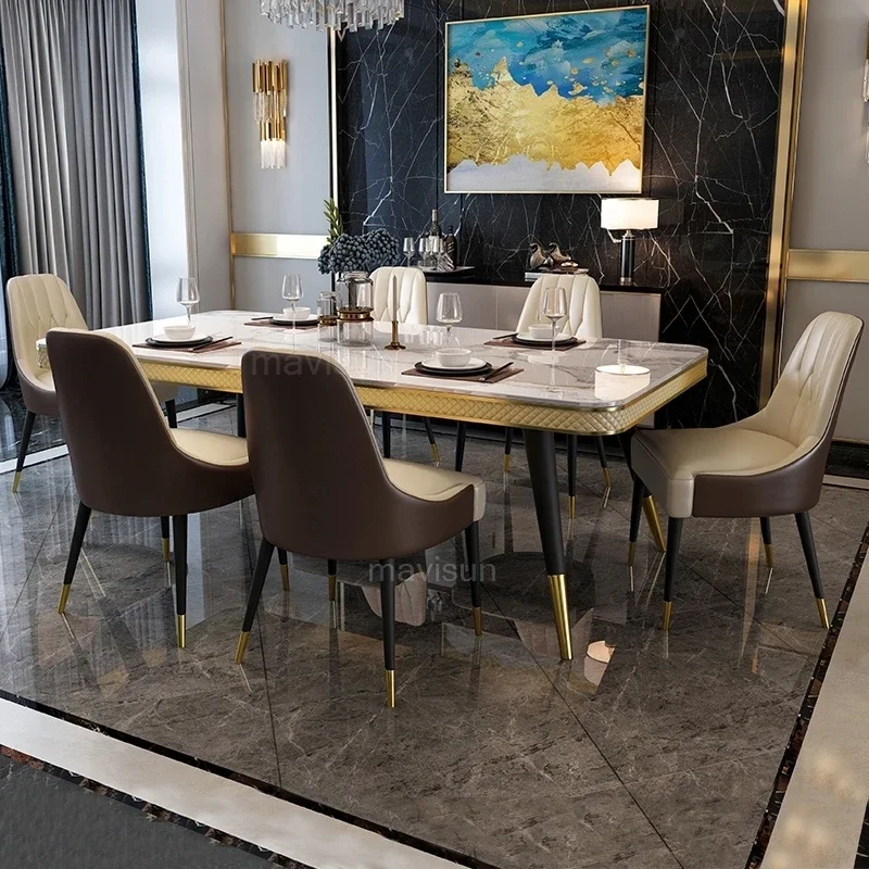 Floor Luxury Dining Room Sets Console Kitchen Furniture 1.4m 1.6m Gold Tabletop Infinity Metal Frame Table Leather Chairs
Floor Luxury Dining Room Sets Console Kitchen Furniture 1.4m 1.6m Gold Tabletop Infinity Metal Frame Table Leather Chairs
