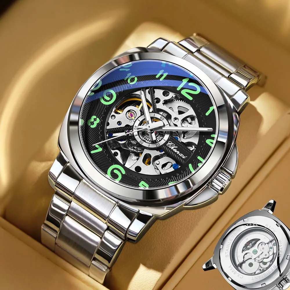 Механические мужские часы CHENXI с большим циферблатом, стильные мужские наручные часы, светящиеся, водонепроницаемые, с автоподзаводом, механический механизм, reloj
Механические мужские часы CHENXI с большим циферблатом, стильные мужские наручные часы, светящиеся, водонепроницаемые, с автоподзаводом, механический механизм, reloj