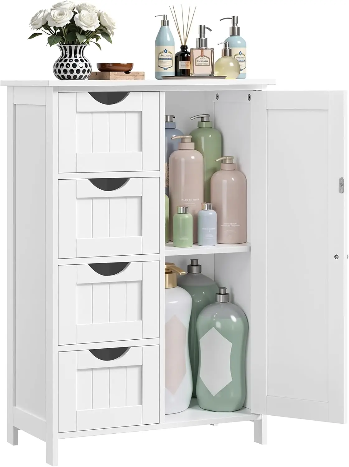 Freestanding Storage Cabinet with 4 Drawers and Door, Adjustable Shelf for Bathroom Living Room Kitchen, 11.8x21.7x32.3 Inches
Freestanding Storage Cabinet with 4 Drawers and Door, Adjustable Shelf for Bathroom Living Room Kitchen, 11.8x21.7x32.3 Inches