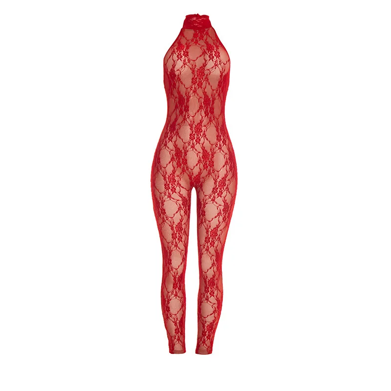 Solid Color Sleeveless Slim Fit Sexy Perspective Lace Hanging Neck Strap Jumpsuits for Women
Solid Color Sleeveless Slim Fit Sexy Perspective Lace Hanging Neck Strap Jumpsuits for Women