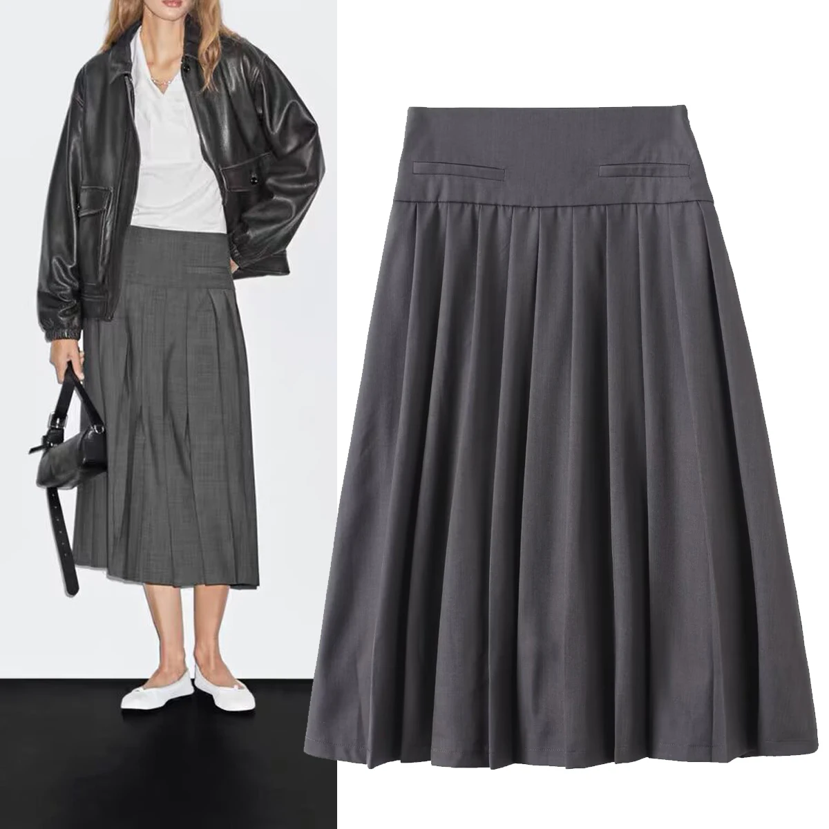 Faionable Casual ey Pleated Skirt for Women mid Waist A-Line Skirt Polyester Fiber European Sle Gathered Design
Faionable Casual ey Pleated Skirt for Women mid Waist A-Line Skirt Polyester Fiber European Sle Gathered Design