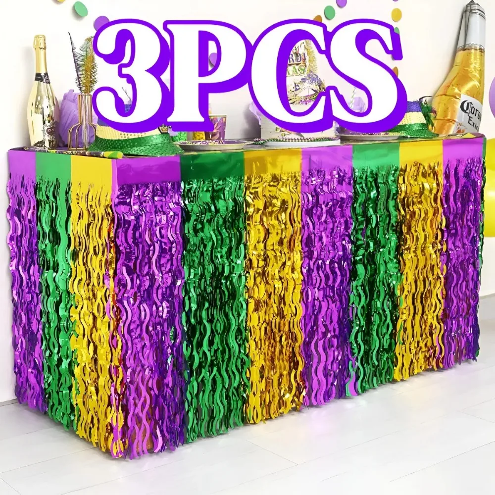 3Pcs Wavy Purple Green Golden Foil Fringe Table Skirts, Shiny Decor for Party Tables
3Pcs Wavy Purple Green Golden Foil Fringe Table Skirts, Shiny Decor for Party Tables