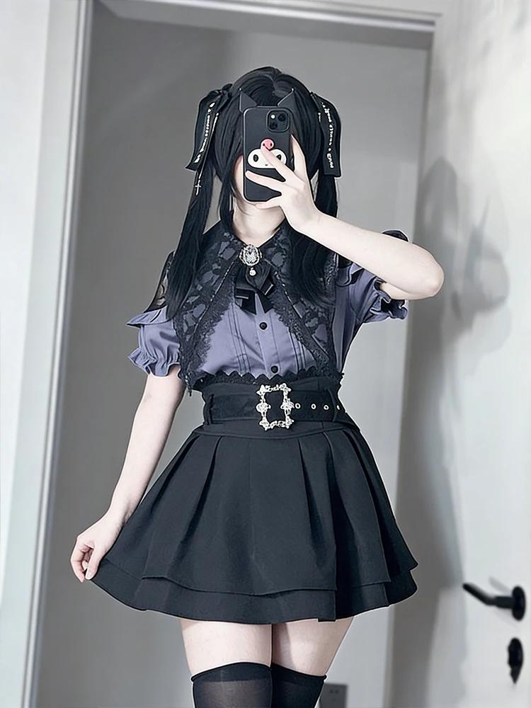 Gothic Style Shoulder Bared Shirt And High Waist Skirt Two Piece Set for Women Summer College Style Small Size Set
Gothic Style Shoulder Bared Shirt And High Waist Skirt Two Piece Set for Women Summer College Style Small Size Set