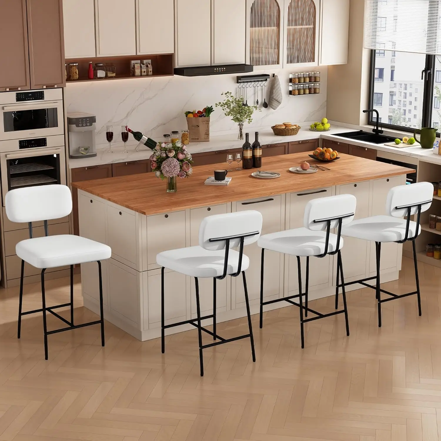 26-дюймовый набор белых кожаных табуретов со спинкой и металлической подставкой для ног, высота барной стойки для кухни, по индивидуальному заказу
26-дюймовый набор белых кожаных табуретов со спинкой и металлической подставкой для ног, высота барной стойки для кухни, по индивидуальному заказу