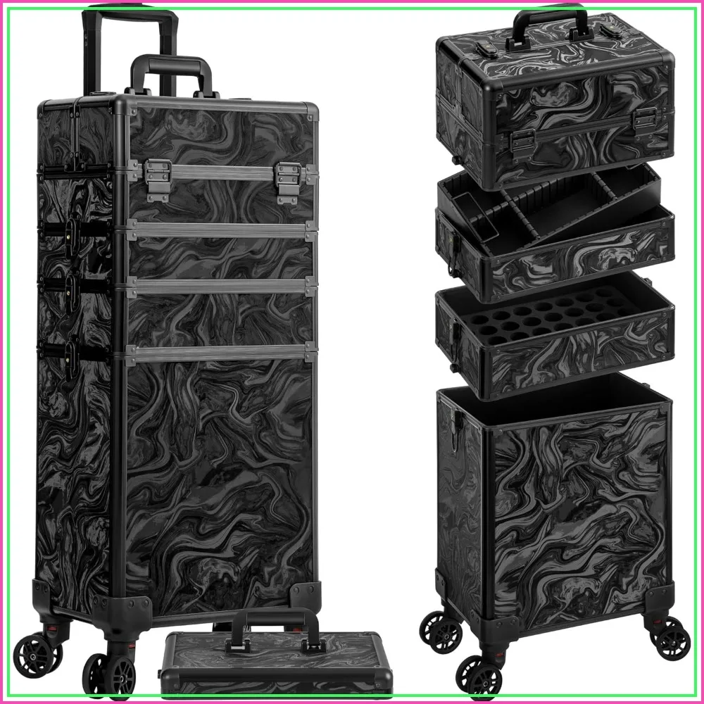 Professional Rolling Makeup Train Case with Lid, 5-in-1 Cosmetic Trolley, Large Organizer for Hairstylist, Artist, Nail Salon, Barber, Black
Professional Rolling Makeup Train Case with Lid, 5-in-1 Cosmetic Trolley, Large Organizer for Hairstylist, Artist, Nail Salon, Barber, Black