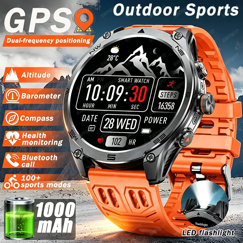 2026 New GPS Men's Outdoor Smart Watch 1000mAh Large Battery Bluetooth Call Compass LED Flashlight Health Monitoring Sports Smar
2026 New GPS Men's Outdoor Smart Watch 1000mAh Large Battery Bluetooth Call Compass LED Flashlight Health Monitoring Sports Smar