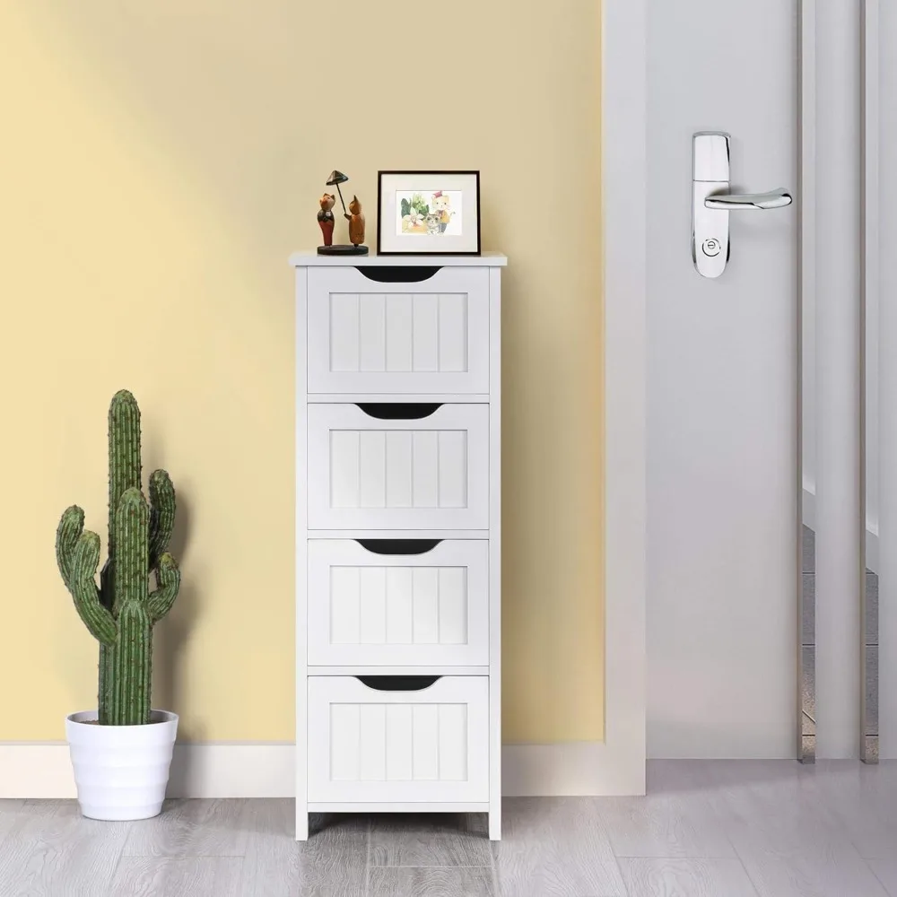 Bathroom Floor Cabinet, Wooden Side Storage Organizer, 4 Drawers Free-Standing Cabinet for Bathroom/Hallway/Living Room, White
Bathroom Floor Cabinet, Wooden Side Storage Organizer, 4 Drawers Free-Standing Cabinet for Bathroom/Hallway/Living Room, White