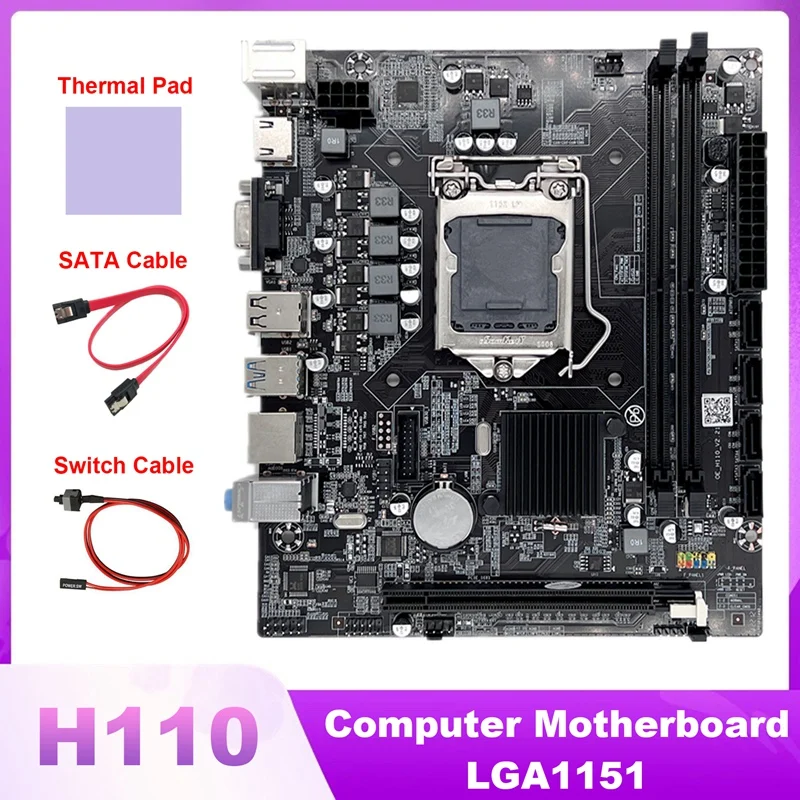 Материнская плата H110 для компьютера, материнская плата LGA1151 поддерживает процессор Core I3 I5 I7 серии с кабелем SATA + кабель переключателя + термоподушка
Материнская плата H110 для компьютера, материнская плата LGA1151 поддерживает процессор Core I3 I5 I7 серии с кабелем SATA + кабель переключателя + термоподушка