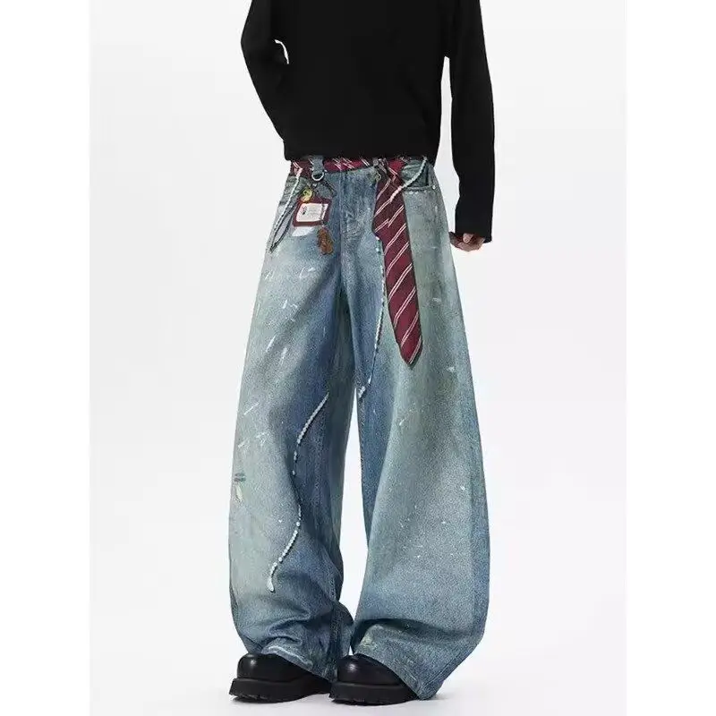 Retro American Washed Wide Leg Jeans Men's Loose Tie Knife Casual Cotton Blend Comfortable Fit All Season Blue Denim
Retro American Washed Wide Leg Jeans Men's Loose Tie Knife Casual Cotton Blend Comfortable Fit All Season Blue Denim