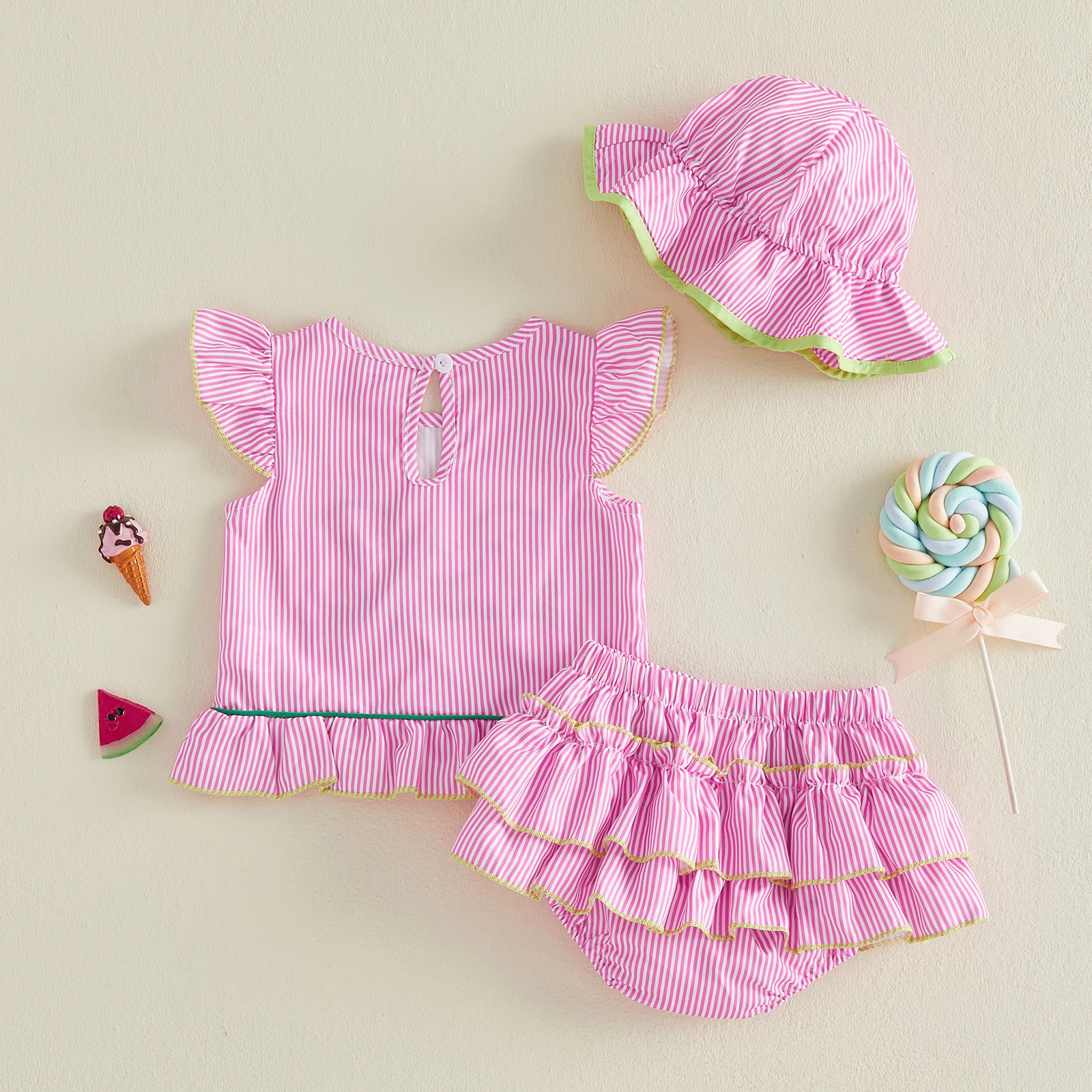 Little Girls 3 Piece Outfits Adorable Letter Watermelon Embroidery Flying Sleeve Round Neck Tops and Shorts Hat Set
Little Girls 3 Piece Outfits Adorable Letter Watermelon Embroidery Flying Sleeve Round Neck Tops and Shorts Hat Set
