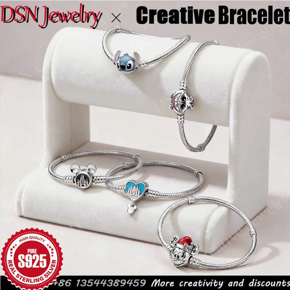 DSN Jewelry Mickey heart clasp Charm Bracelet cartoon Stitch Snake Chain Cheshire Cat Bracelet Women Disney Style Jewelry
DSN Jewelry Mickey heart clasp Charm Bracelet cartoon Stitch Snake Chain Cheshire Cat Bracelet Women Disney Style Jewelry