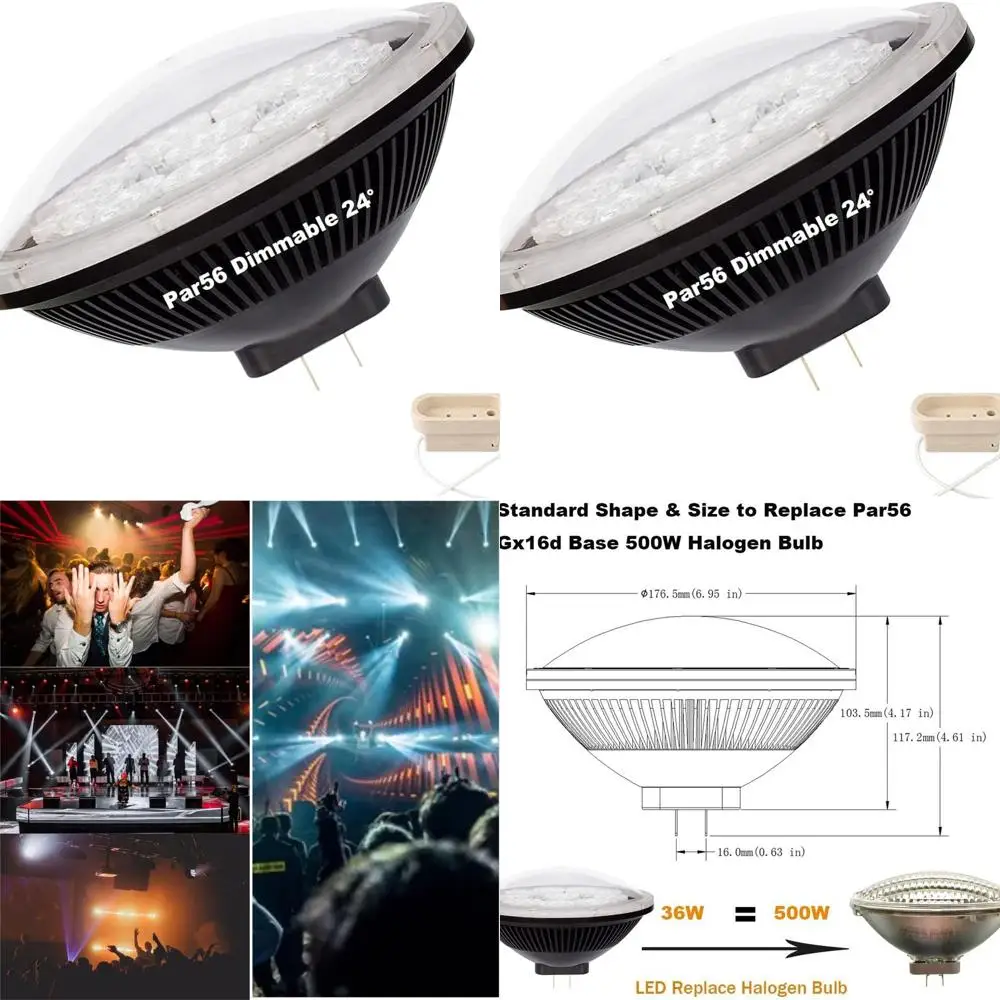 Dimmable 36W LED Par56 Spotlight, 6000K Cool White, 24° Beam Angle, Replaces 300-500W Halogen, 1 Pack
Dimmable 36W LED Par56 Spotlight, 6000K Cool White, 24° Beam Angle, Replaces 300-500W Halogen, 1 Pack