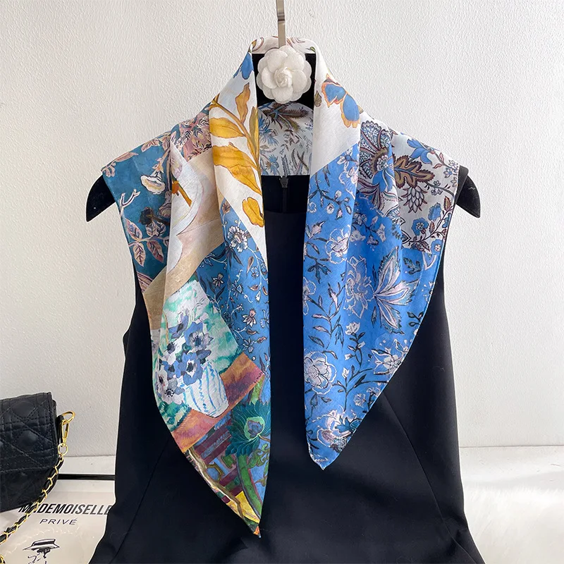 Scarf Silk Cotton Women Summer Square Blue Neck Head Wrap Shawl Breathable Sun Protecion Accessory For Beach Lady Holiday Luxury
Scarf Silk Cotton Women Summer Square Blue Neck Head Wrap Shawl Breathable Sun Protecion Accessory For Beach Lady Holiday Luxury