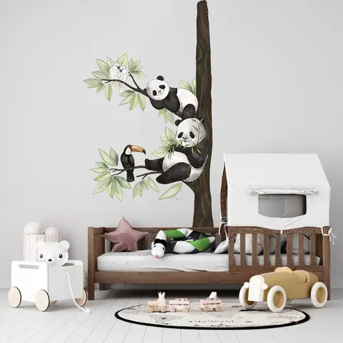 Cartoon Cute Panda Branch Wall Stickers for Home Decoration Suitable for Children's Rooms and Kindergartens