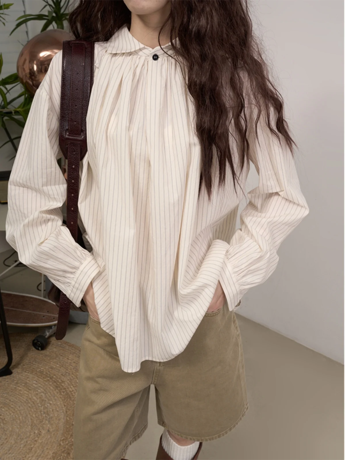 Рубашка LANVIVIER в стиле ретро, хлопковая, в полоску, свободного кроя, для повседневной носки, с открытым воротником, в стиле кэжуал, с эффектом омоложения
Рубашка LANVIVIER в стиле ретро, хлопковая, в полоску, свободного кроя, для повседневной носки, с открытым воротником, в стиле кэжуал, с эффектом омоложения