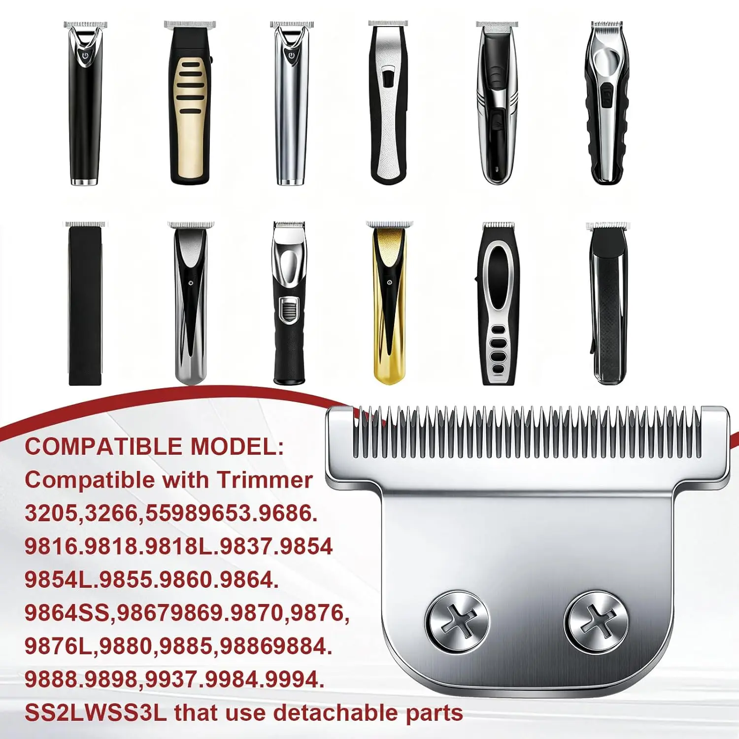 Detachable Replacement Blade Fit For Wahl Trimmer 9864/9864SS/9686/9818A/9854L/9876L/9854 /WSS3L/SS2L (Silver)
Detachable Replacement Blade Fit For Wahl Trimmer 9864/9864SS/9686/9818A/9854L/9876L/9854 /WSS3L/SS2L (Silver)