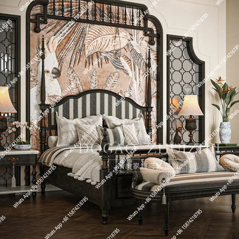 French solid wood column striped soft bag bed/retro style bedroom bed/light luxury fabric wedding bed/custom
French solid wood column striped soft bag bed/retro style bedroom bed/light luxury fabric wedding bed/custom