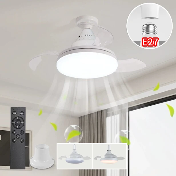2-in-1 Ceiling Fan Light with Remote Control, 30W LED Socket Fan, E27 Cordless Spiral Fan, Kitchen, Bedroom, Small Room Lighting
2-in-1 Ceiling Fan Light with Remote Control, 30W LED Socket Fan, E27 Cordless Spiral Fan, Kitchen, Bedroom, Small Room Lighting