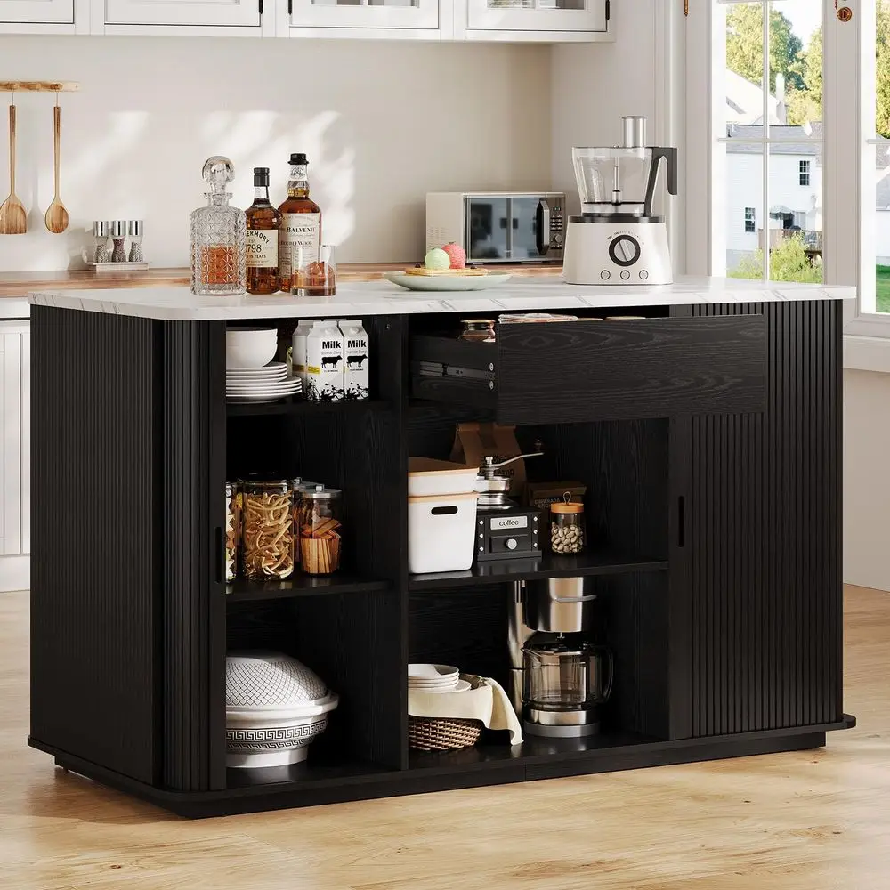 60 Stationary Kitchen Island with Storage, Fluted Island Table w Faux Marble Worktop, Sliding Door, Adjustable Shelves, Open Sh
60 Stationary Kitchen Island with Storage, Fluted Island Table w Faux Marble Worktop, Sliding Door, Adjustable Shelves, Open Sh