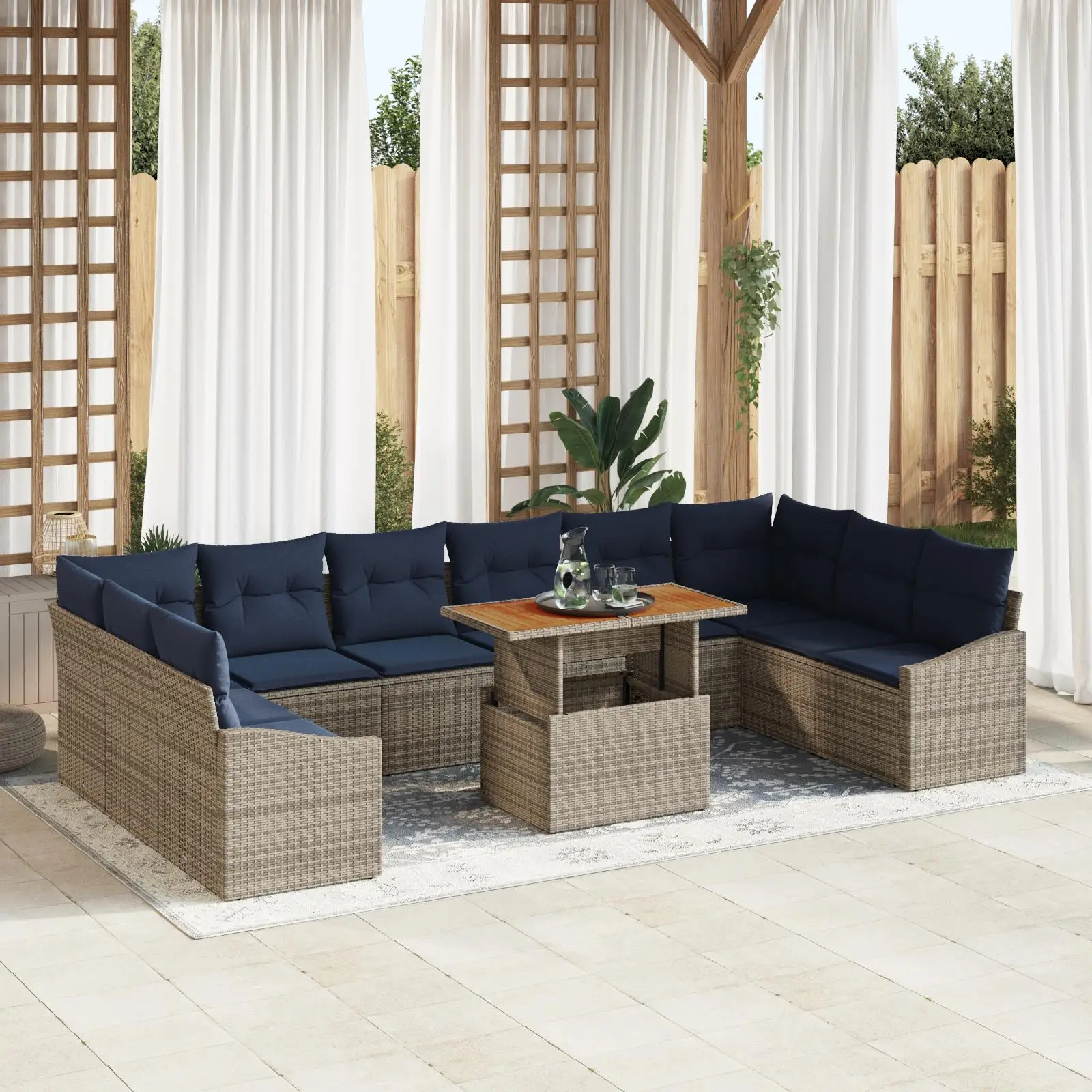 11 Piece Outdoor Garden Sofa Set with Cushions Grey Rattan Furniture Acacia Wood
11 Piece Outdoor Garden Sofa Set with Cushions Grey Rattan Furniture Acacia Wood