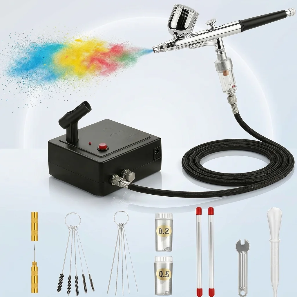 Joystar Dual Action Mini Air Compressor Airbrush Kit With Spare Nozzle Needle and Airbrush Cleaning Kit for Hobby, Craft
Joystar Dual Action Mini Air Compressor Airbrush Kit With Spare Nozzle Needle and Airbrush Cleaning Kit for Hobby, Craft