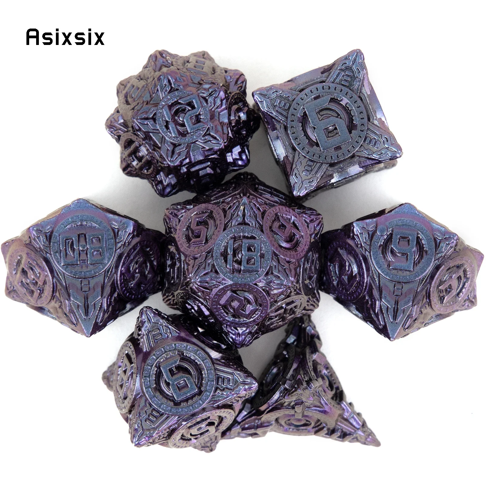 Набор из 7 металлических многогранных кубиков с фиолетовыми колесами, подходящих для ролевых игр, карточных игр и в качестве подарка
Набор из 7 металлических многогранных кубиков с фиолетовыми колесами, подходящих для ролевых игр, карточных игр и в качестве подарка