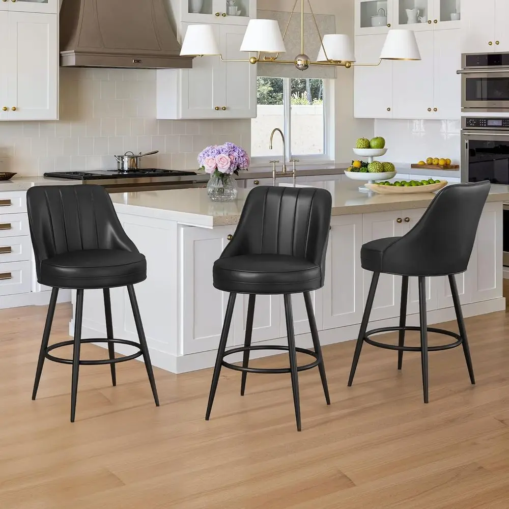 Set of 3 Vintage-Style 26 Swivel Leather Bar Stools with Metal Legs and Backs, Black
Set of 3 Vintage-Style 26 Swivel Leather Bar Stools with Metal Legs and Backs, Black