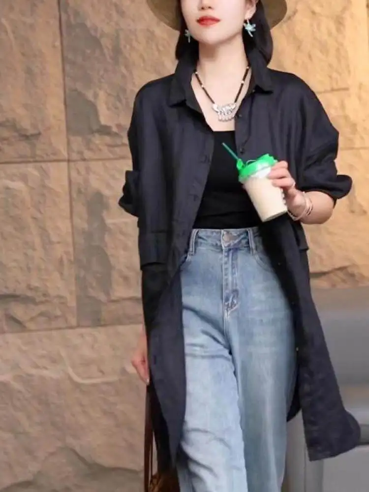 Slimming Loose Midi Shirt Stylish Retro Korean Style Breathable Long Sleeve Commute Friendly Pure Color Button up Women's Shirt
Slimming Loose Midi Shirt Stylish Retro Korean Style Breathable Long Sleeve Commute Friendly Pure Color Button up Women's Shirt