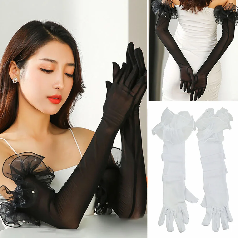 White Black Silk Perspective Wedding Dress Etiquette Gloves Women Sunscreen Lace Pearl Sleeves Summer Driving Long Mittens New
White Black Silk Perspective Wedding Dress Etiquette Gloves Women Sunscreen Lace Pearl Sleeves Summer Driving Long Mittens New