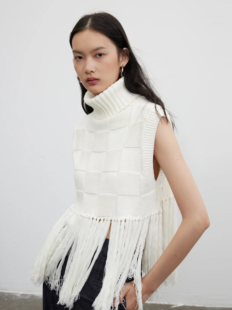mat Double Layer High Collar Fringed Sweater Vest Women's Autumn Faion Commute Pure Color Plaid Design Blank Label
mat Double Layer High Collar Fringed Sweater Vest Women's Autumn Faion Commute Pure Color Plaid Design Blank Label
