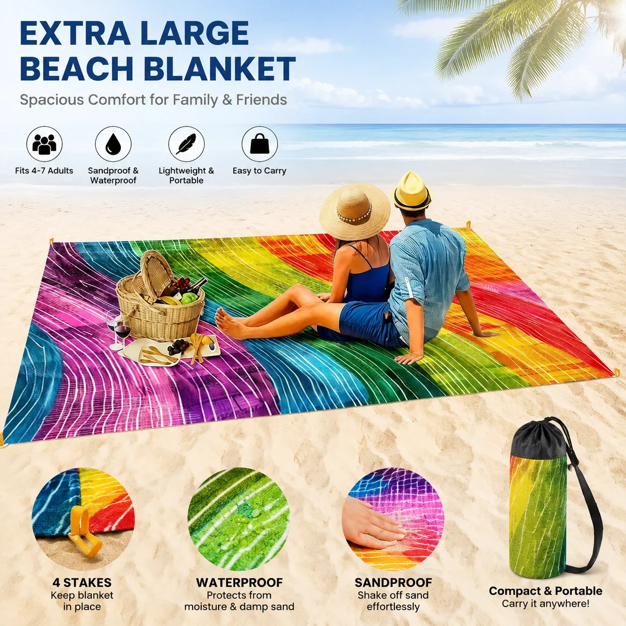 200x240cm Rainbow Beach Mat Sandproof Waterproof Summer Extra Large Lightweight Outdoor Picnic Blanket for Beach Camping Trave
200x240cm Rainbow Beach Mat Sandproof Waterproof Summer Extra Large Lightweight Outdoor Picnic Blanket for Beach Camping Trave