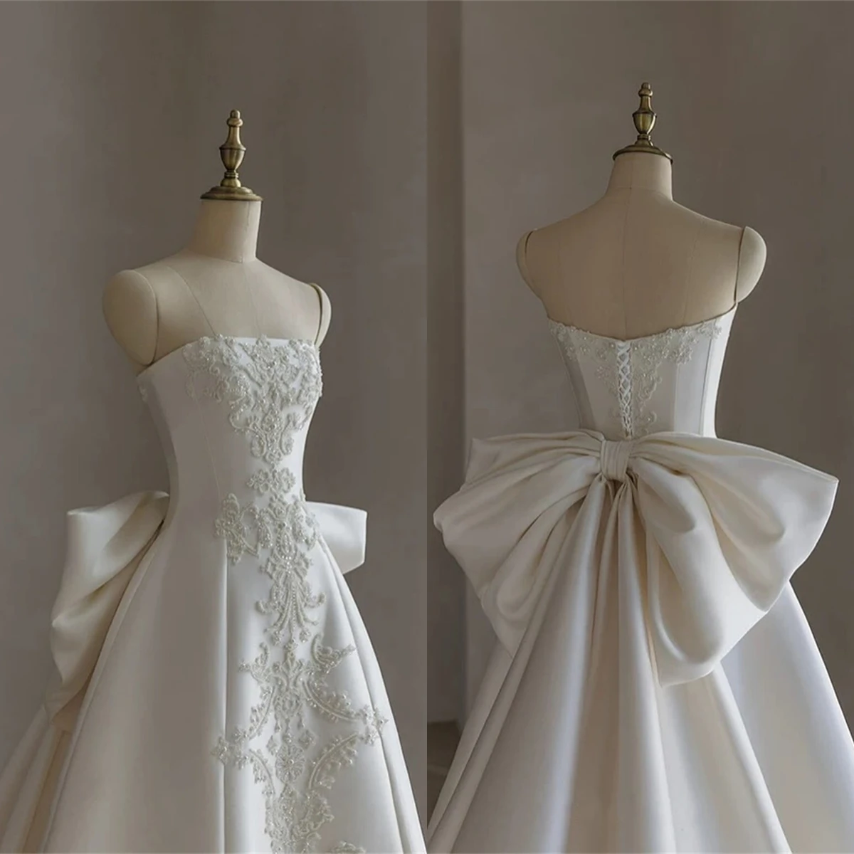 Customized Strapless Satin Modern Bridal Gowns Sleeveless A-Line Classic Wedding Dress Bow Crystal High Quality Robe de mariée
Customized Strapless Satin Modern Bridal Gowns Sleeveless A-Line Classic Wedding Dress Bow Crystal High Quality Robe de mariée