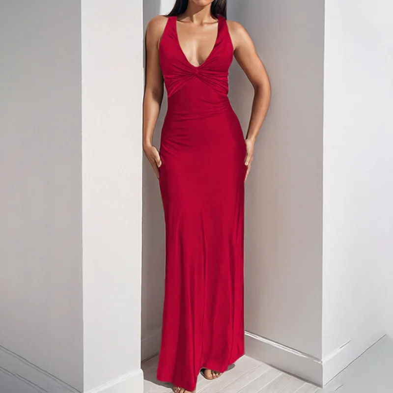 Spring 2026 Elegant Sexy V-Neck Folded Slim Fit Dress Long Dress
Spring 2026 Elegant Sexy V-Neck Folded Slim Fit Dress Long Dress