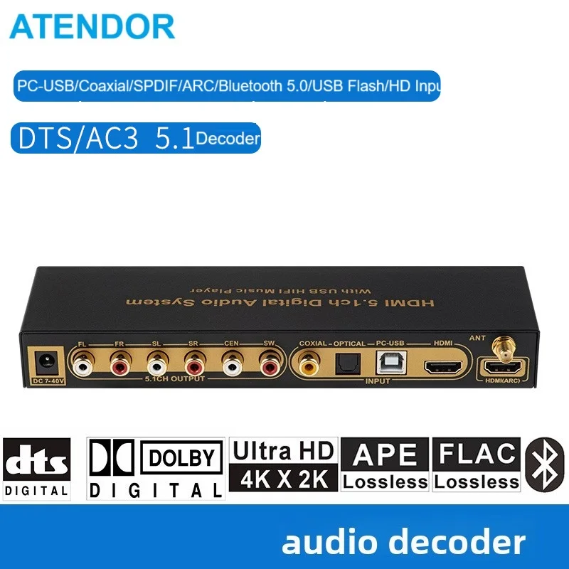 5.1CH Audio Decoder Bluetooth 5.0 4K60Hz ARC Input Converter PC-USB DAC DTS AC3 5.1 Digital Audio for Amplifier
5.1CH Audio Decoder Bluetooth 5.0 4K60Hz ARC Input Converter PC-USB DAC DTS AC3 5.1 Digital Audio for Amplifier