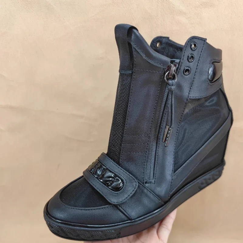 White Black Wedge High Top Sneakers Mesh Breathable Hidden Heel Platform Rubber-soled Shoes Zipper Closure Casual Wedge Boot
White Black Wedge High Top Sneakers Mesh Breathable Hidden Heel Platform Rubber-soled Shoes Zipper Closure Casual Wedge Boot