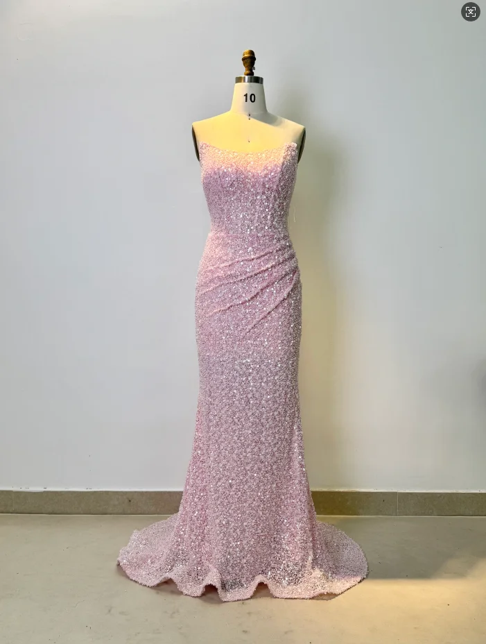 YMSHeavy-Handmade Sparkly Sequin Mermaid Evening Gown, Strapless Glitter Formal Prom Dress with Train for Wedding Party
YMSHeavy-Handmade Sparkly Sequin Mermaid Evening Gown, Strapless Glitter Formal Prom Dress with Train for Wedding Party