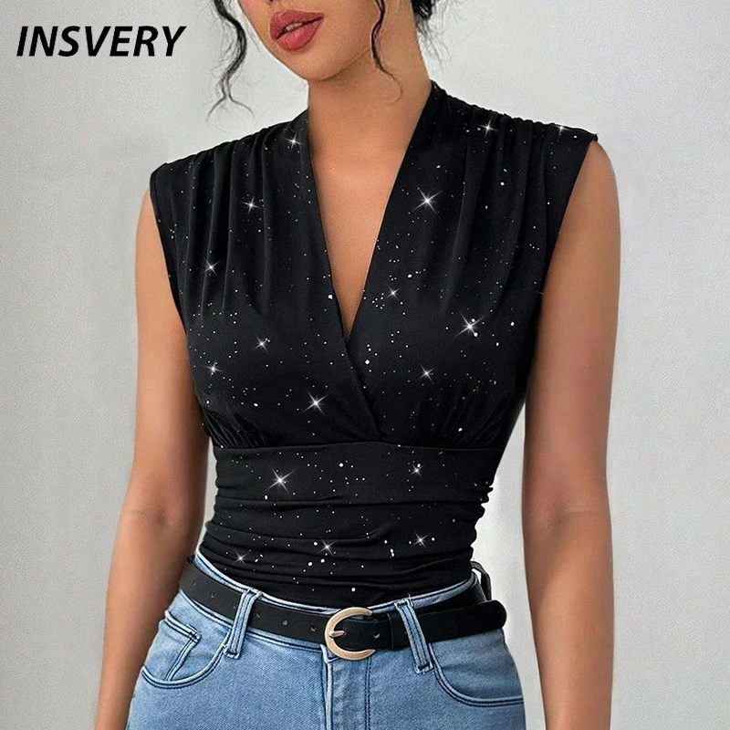 Sexy Shining And Glowing Deep V Neck Sleeveless T-Shirts Women Fashion Vest Women Summer Tank Tops Black
Sexy Shining And Glowing Deep V Neck Sleeveless T-Shirts Women Fashion Vest Women Summer Tank Tops Black
