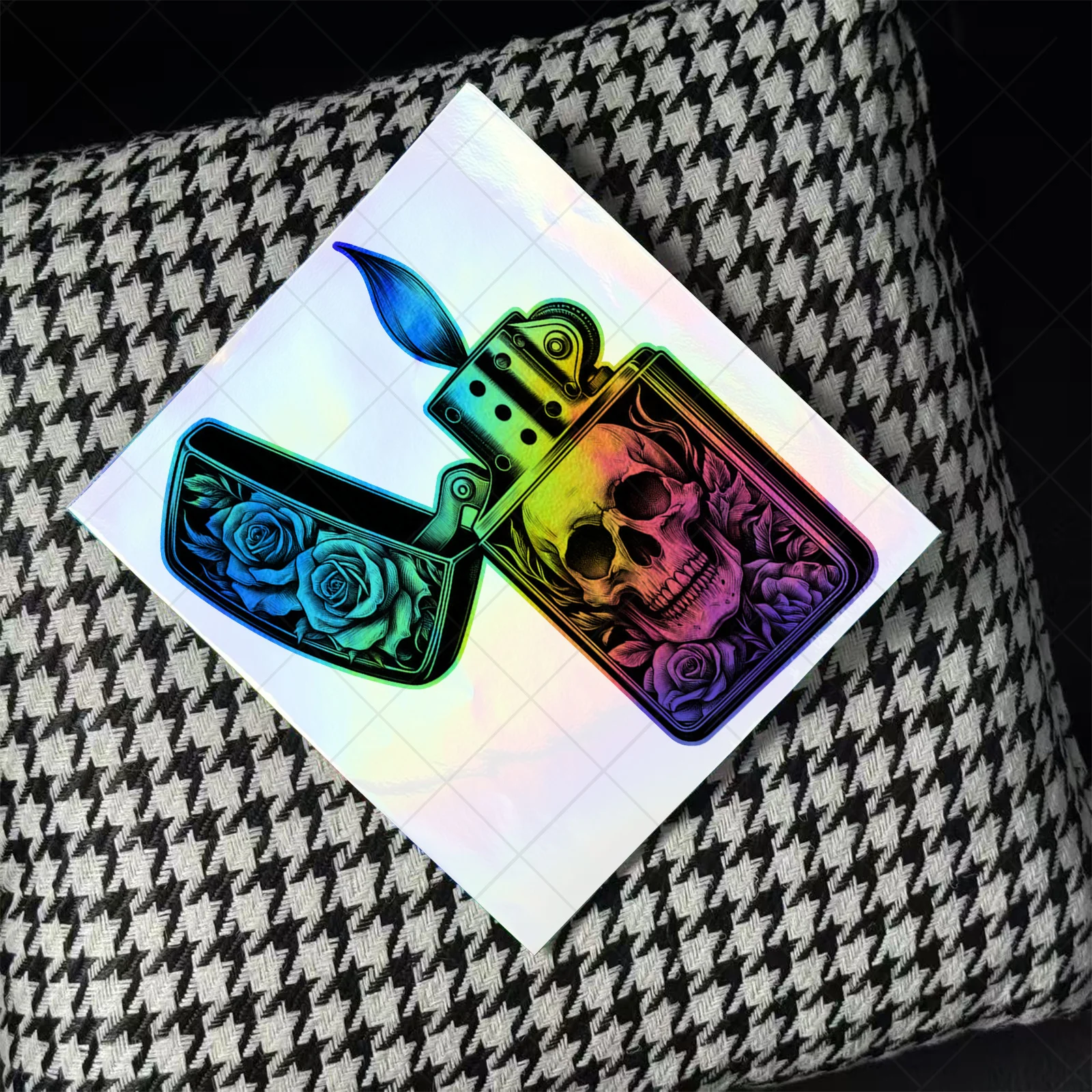 Holographic Skull & Roses Lighter Vinyl Sticker, Rainbow Gothic Tattoo Style Waterproof Decal for Car, Laptop & Helmet
Holographic Skull & Roses Lighter Vinyl Sticker, Rainbow Gothic Tattoo Style Waterproof Decal for Car, Laptop & Helmet