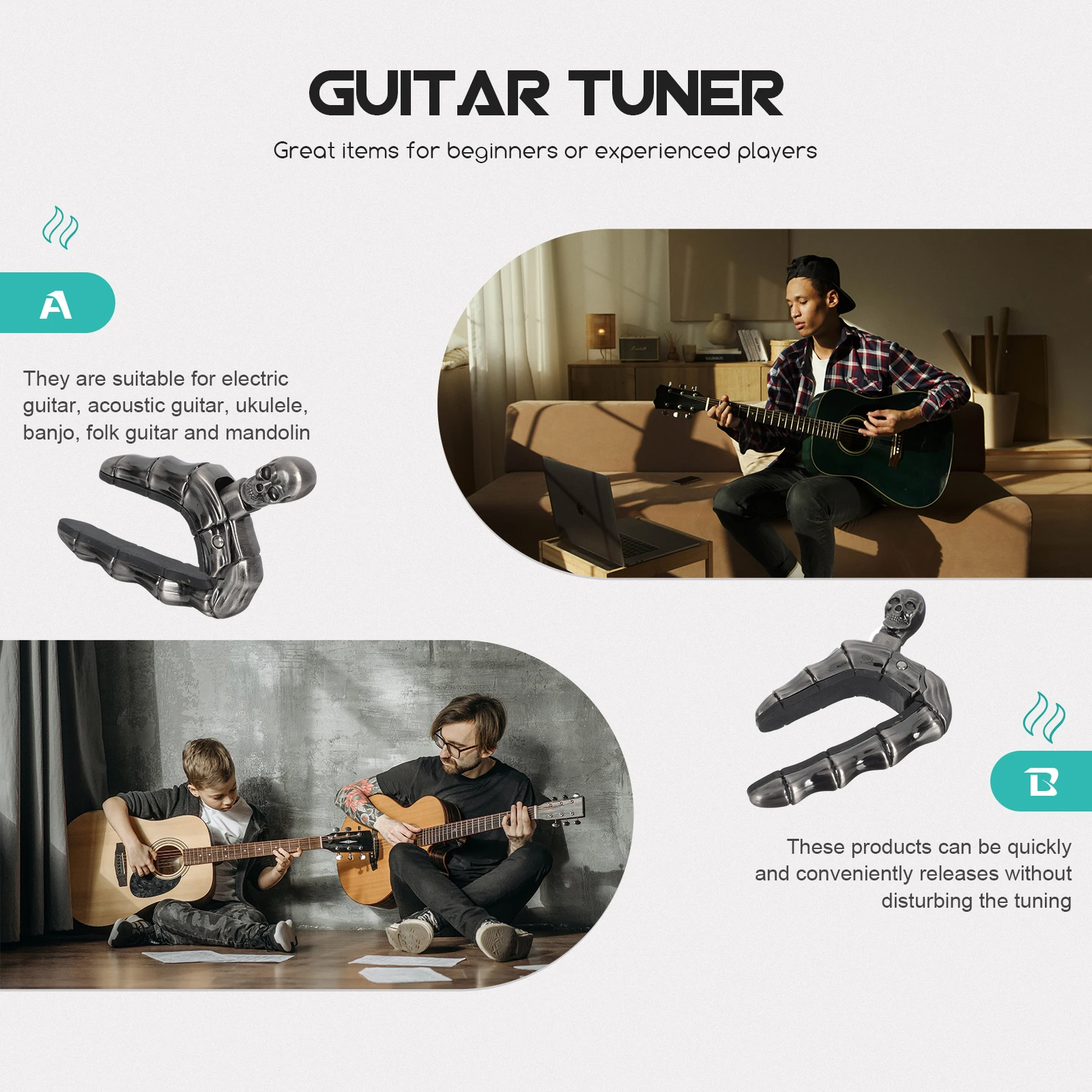 Skull Head Ghost Finger Guitar Capo Durable Lightweight Practical Simple Design Guitar Tuning Accessory Multi-Function Capo