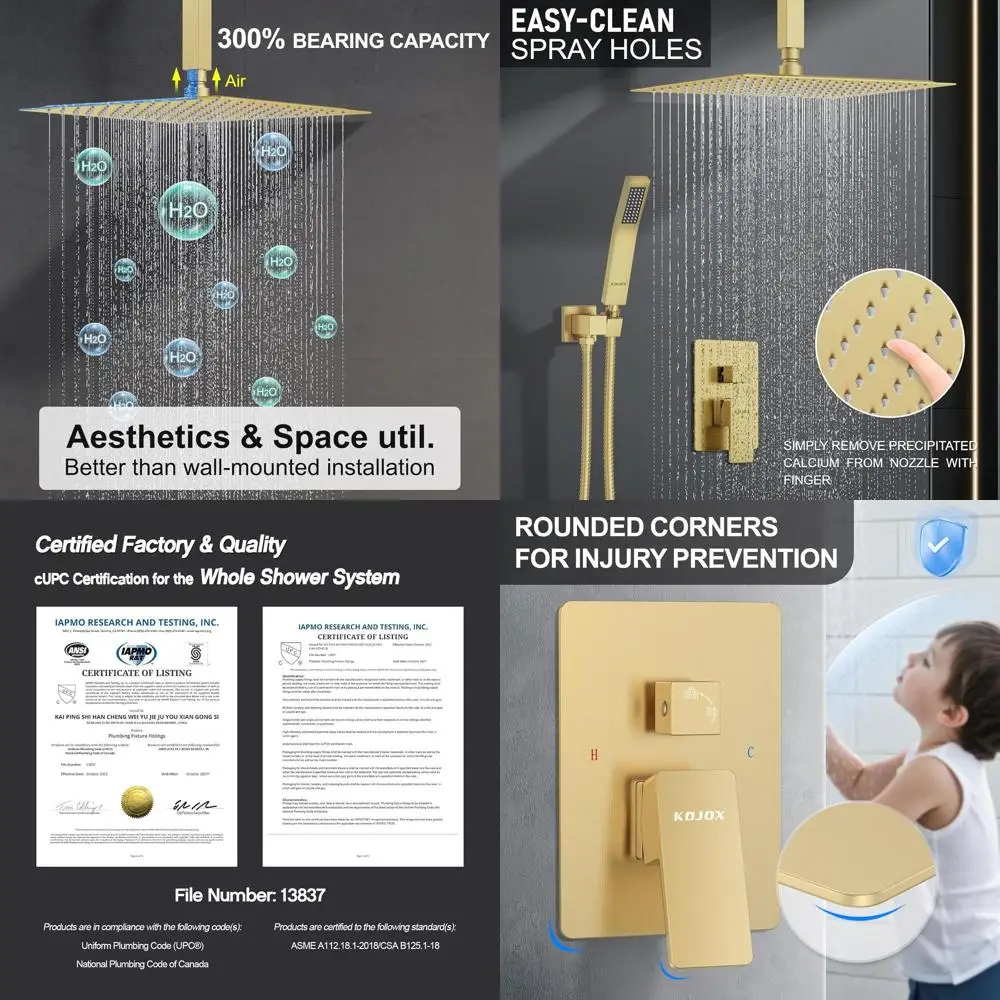 12 Inch Rain Shower & Handheld Combo with Bathroom Shower Faucet Trim Kit
12 Inch Rain Shower & Handheld Combo with Bathroom Shower Faucet Trim Kit