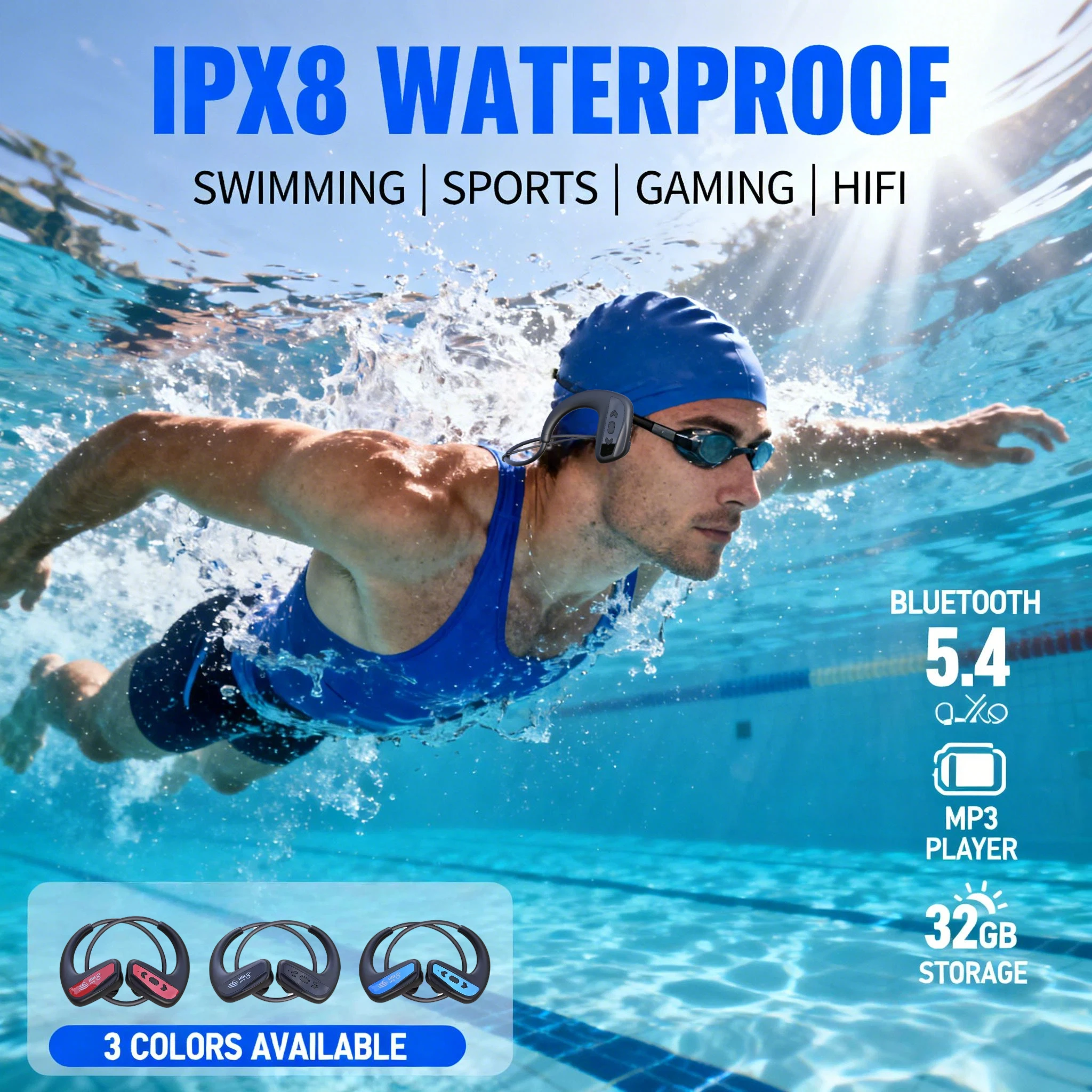 Наушники для плавания Наушники с костной проводимостью IP8 водонепроницаемый встроенный MP3-плеер Память 32G для плавания Спорт Бег Велоспорт
Наушники для плавания Наушники с костной проводимостью IP8 водонепроницаемый встроенный MP3-плеер Память 32G для плавания Спорт Бег Велоспорт